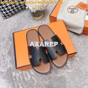 Replica Hermes Izmir Sandals in Smooth Calfskin H181403 Black Brown