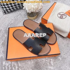 Replica Hermes Izmir Sandals in Smooth Calfskin H181403 Black Brown 2