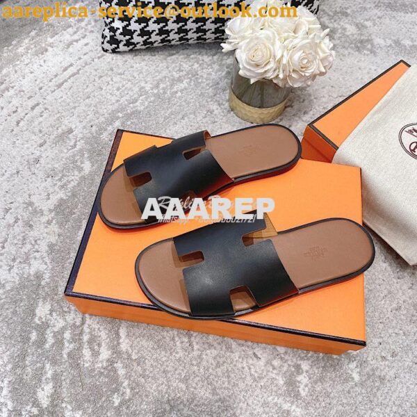 Replica Hermes Izmir Sandals in Smooth Calfskin H181403 Black Brown 5