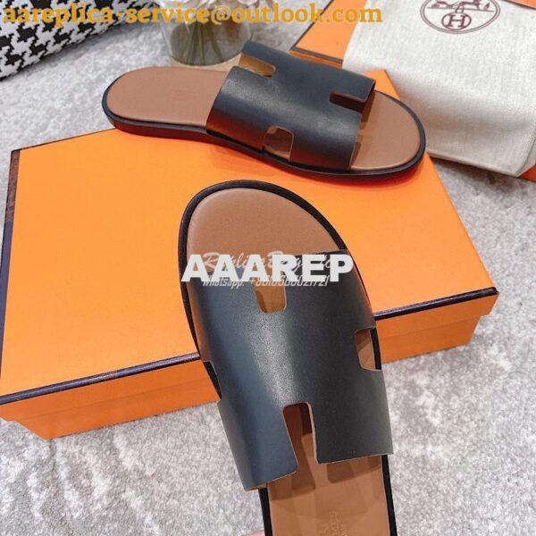 Replica Hermes Izmir Sandals in Smooth Calfskin H181403 Black Brown 6