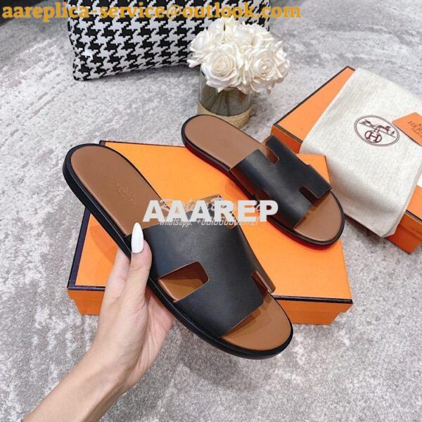 Replica Hermes Izmir Sandals in Smooth Calfskin H181403 Black Brown 7