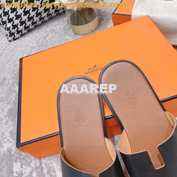 Replica Hermes Izmir Sandals in Smooth Calfskin H181403 Black Brown 9