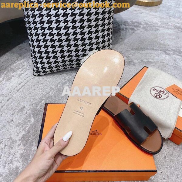 Replica Hermes Izmir Sandals in Smooth Calfskin H181403 Black Brown 10