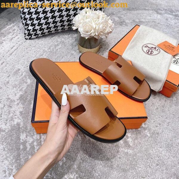 Replica Hermes Izmir Sandals in Smooth Calfskin H181403 Brown 6