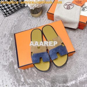 Replica Hermes Izmir Sandals in Suede Calfskin H181403 blue brown 2