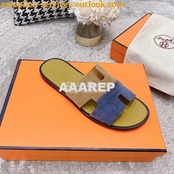 Replica Hermes Izmir Sandals in Suede Calfskin H181403 blue brown 7