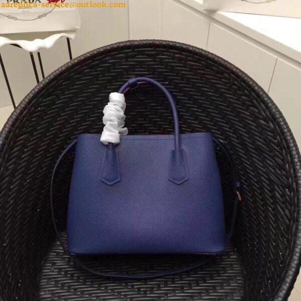 Replica Prada Double Medium Tote Bag In Blue Saffiano Leather 8