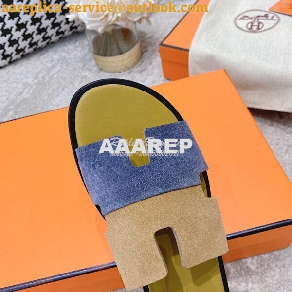 Replica Hermes Izmir Sandals in Suede Calfskin H181403 blue brown 8