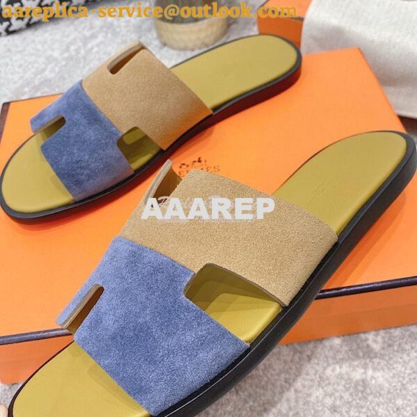 Replica Hermes Izmir Sandals in Suede Calfskin H181403 blue brown 9