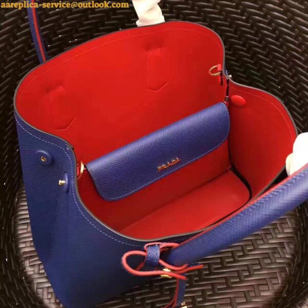 Replica Prada Double Medium Tote Bag In Blue Saffiano Leather 9