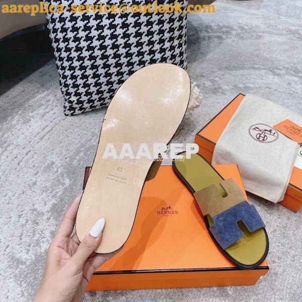 Replica Hermes Izmir Sandals in Suede Calfskin H181403 blue brown 10