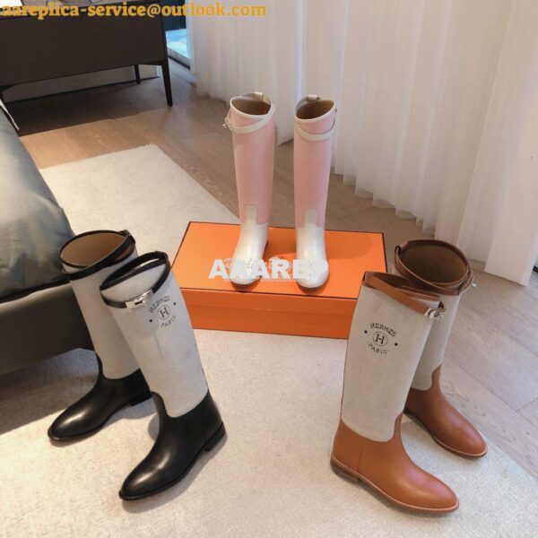 Replica Hermes Jumping Boot in Box calfskin and Printed H canvas H2310 4