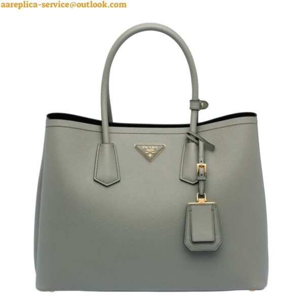 Replica Prada Double Medium Tote Bag In Grey Saffiano Leather 3