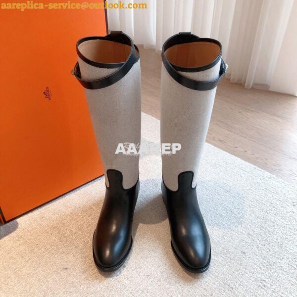 Replica Hermes Jumping Boot in Box calfskin and Printed H canvas H2310 6