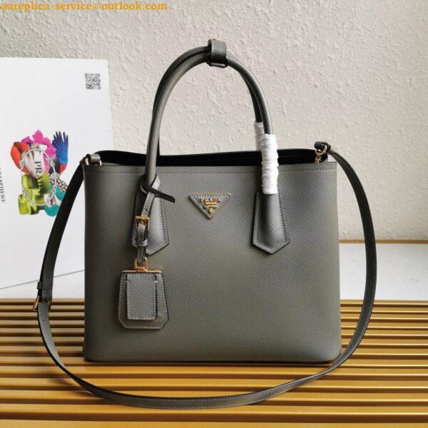 Replica Prada Double Medium Tote Bag In Grey Saffiano Leather 5