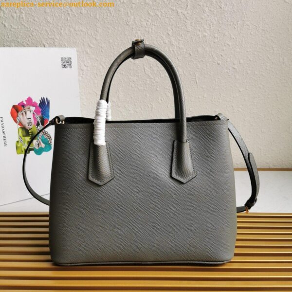 Replica Prada Double Medium Tote Bag In Grey Saffiano Leather 6