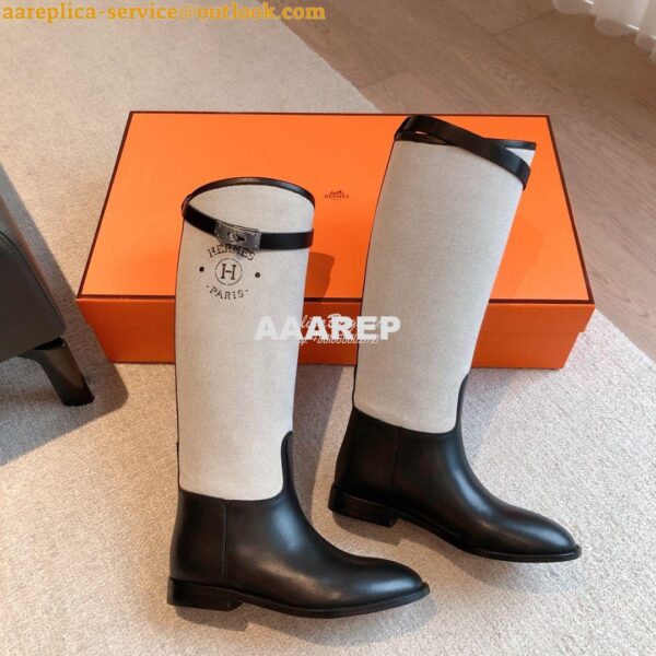 Replica Hermes Jumping Boot in Box calfskin and Printed H canvas H2310 7