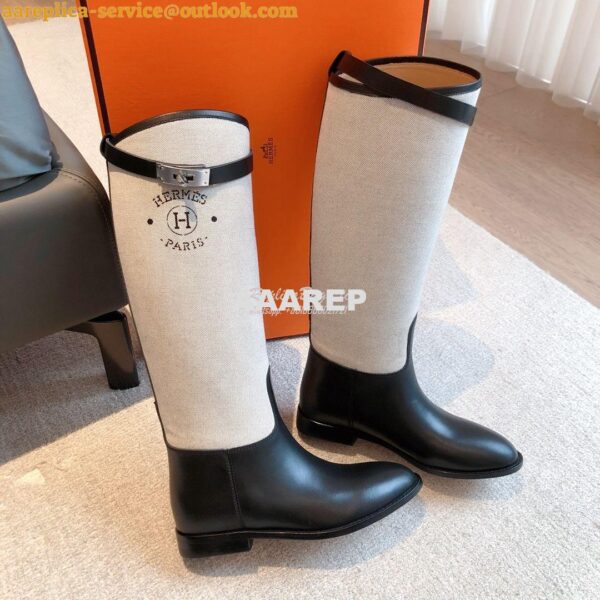 Replica Hermes Jumping Boot in Box calfskin and Printed H canvas H2310 10