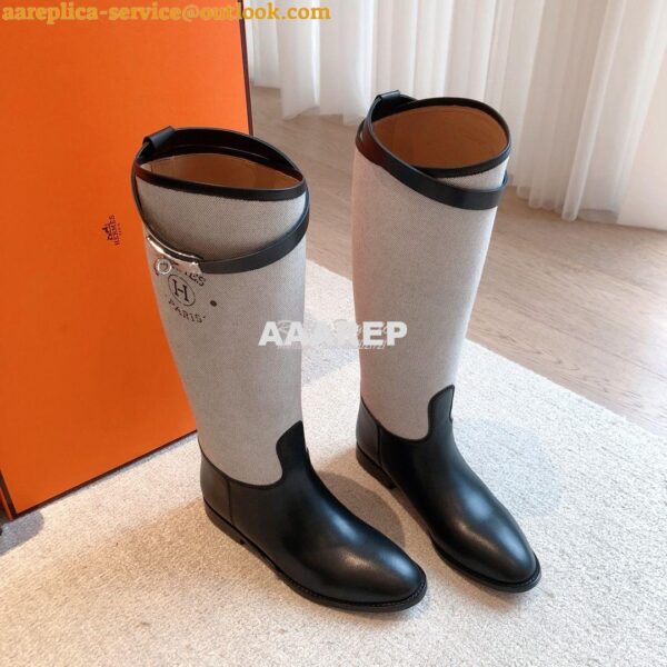 Replica Hermes Jumping Boot in Box calfskin and Printed H canvas H2310 12