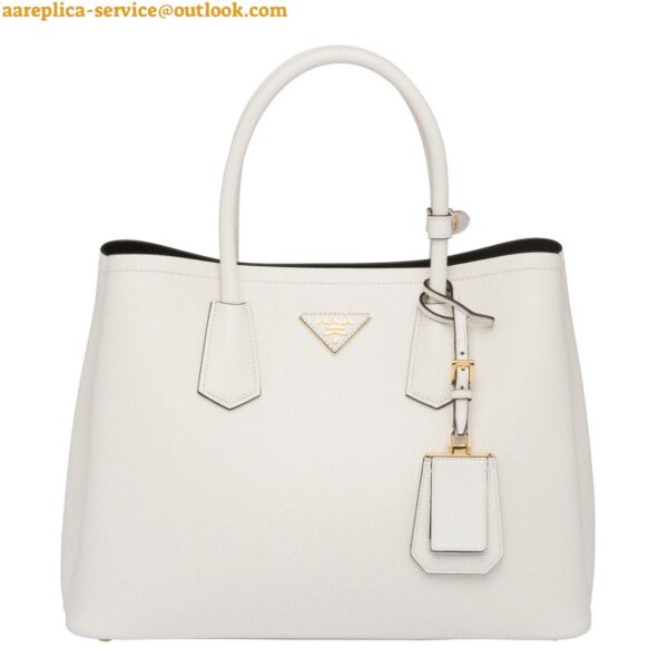 Replica Prada Double Medium Tote Bag In White Saffiano Leather 3