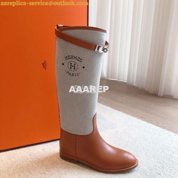 Replica Hermes Jumping Boot in Box calfskin and Printed H canvas H2310 23