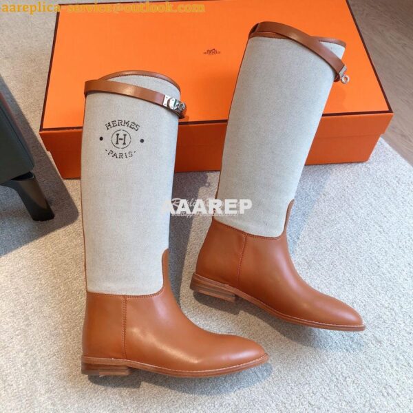 Replica Hermes Jumping Boot in Box calfskin and Printed H canvas H2310 25