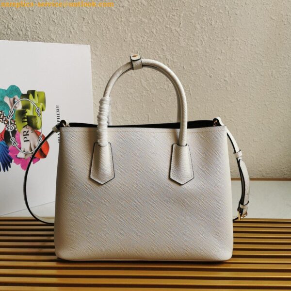 Replica Prada Double Medium Tote Bag In White Saffiano Leather 12