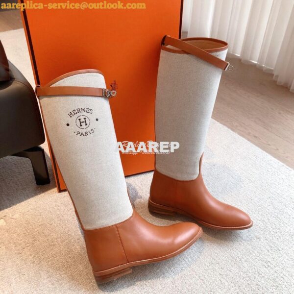 Replica Hermes Jumping Boot in Box calfskin and Printed H canvas H2310 29