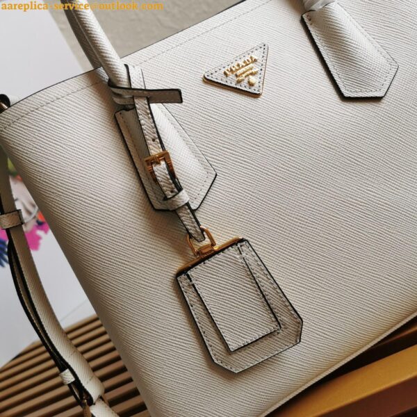 Replica Prada Double Medium Tote Bag In White Saffiano Leather 13