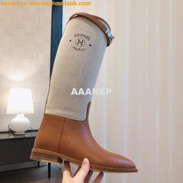 Replica Hermes Jumping Boot in Box calfskin and Printed H canvas H2310 33