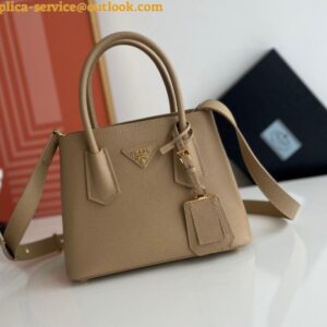 Replica Prada Double Mini Bag In Beige Saffiano Leather