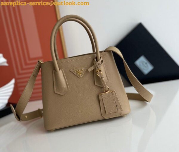 Replica Prada Double Mini Bag In Beige Saffiano Leather 3