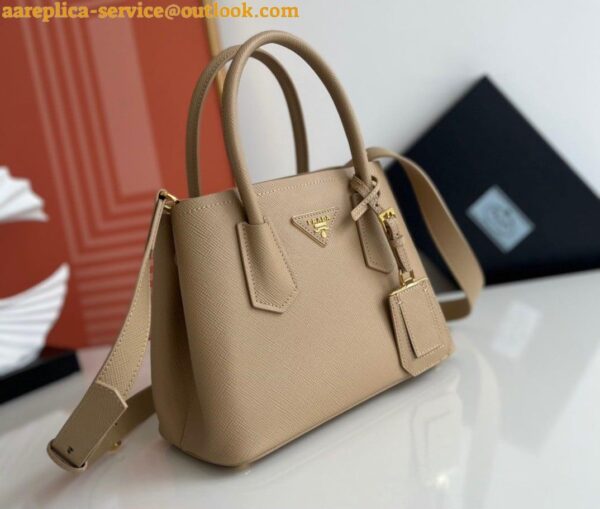 Replica Prada Double Mini Bag In Beige Saffiano Leather 7