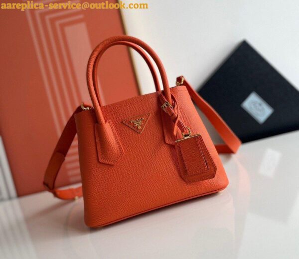 Replica Prada Double Mini Bag In Orange Saffiano Leather 5