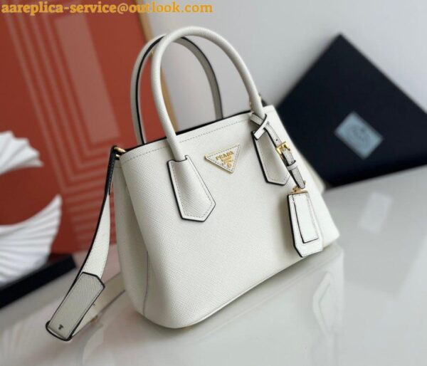 Replica Prada Double Mini Bag In White Saffiano Leather 12