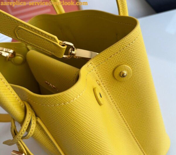 Replica Prada Double Mini Bag In Yellow Saffiano Leather 11