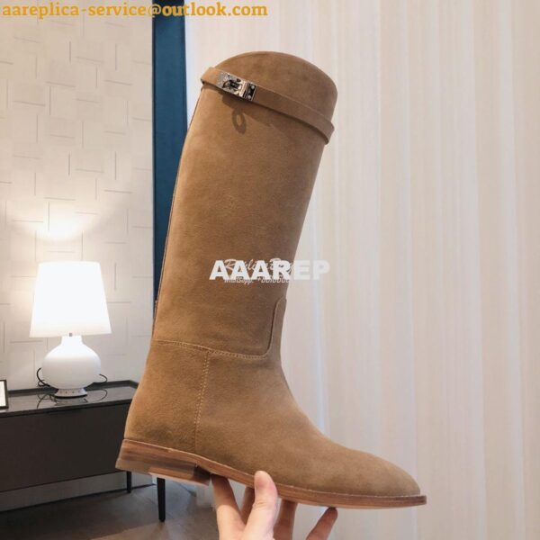 Replica Hermes Jumping Boot in Suede Goatskin H042138Z Beige 5