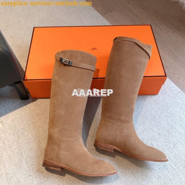 Replica Hermes Jumping Boot in Suede Goatskin H042138Z Beige 7