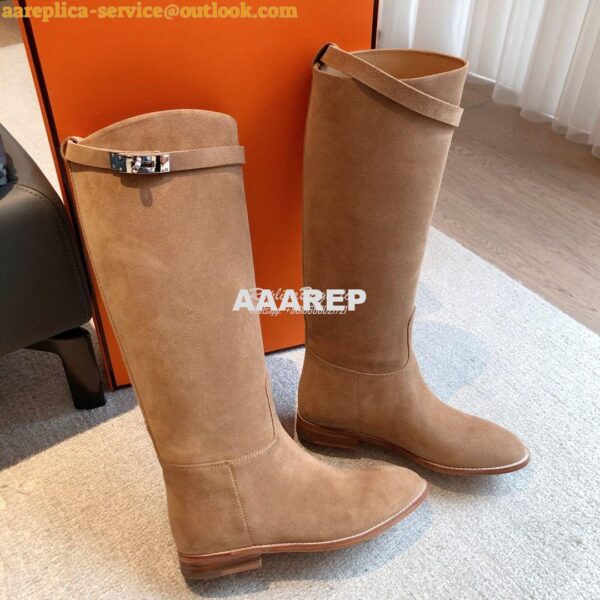 Replica Hermes Jumping Boot in Suede Goatskin H042138Z Beige 8