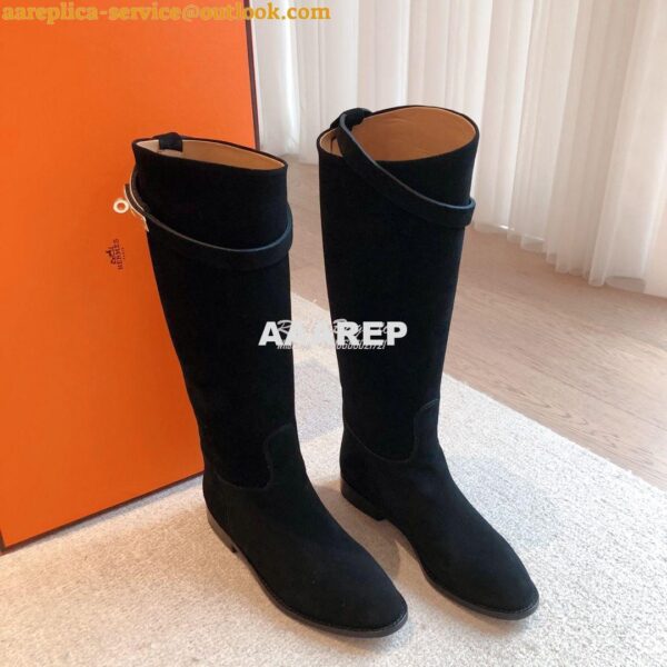 Replica Hermes Jumping Boot in Suede Goatskin H042138Z Black 5