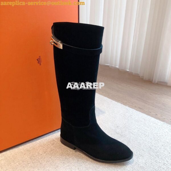 Replica Hermes Jumping Boot in Suede Goatskin H042138Z Black 6