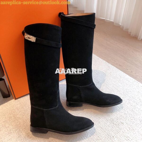 Replica Hermes Jumping Boot in Suede Goatskin H042138Z Black 8