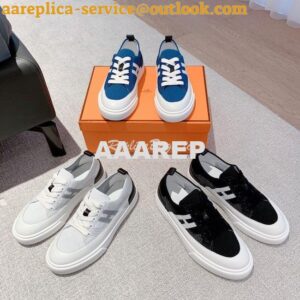 Replica Hermes Men Female Deep Sneaker Knit and Calfskin H231797