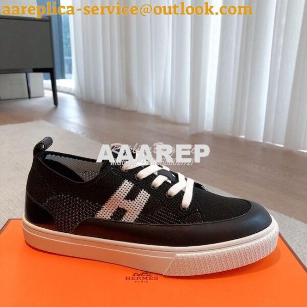 Replica Hermes Men Female Deep Sneaker Knit and Calfskin H231020 15