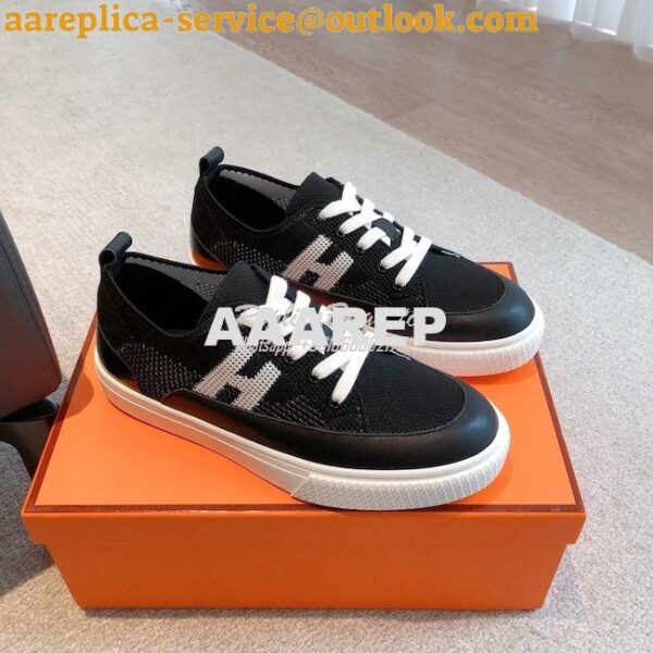 Replica Hermes Men Female Deep Sneaker Knit and Calfskin H231020 16