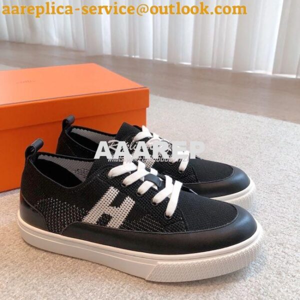 Replica Hermes Men Female Deep Sneaker Knit and Calfskin H231020 17