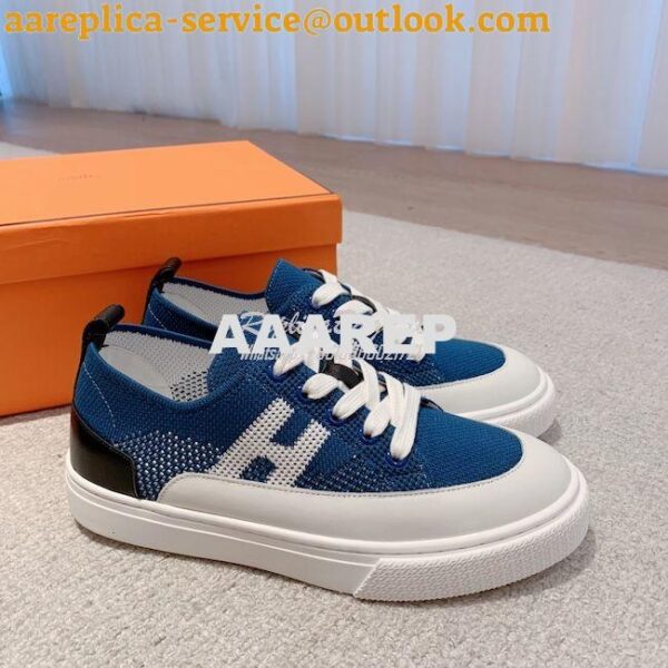 Replica Hermes Men Female Deep Sneaker Knit and Calfskin H231797 7