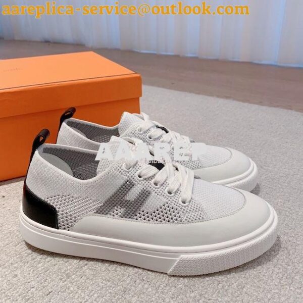 Replica Hermes Men Female Deep Sneaker Knit and Calfskin H231797 16