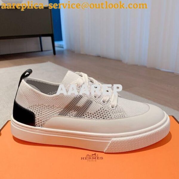 Replica Hermes Men Female Deep Sneaker Knit and Calfskin H231797 18