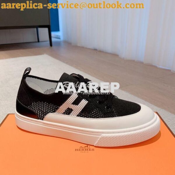 Replica Hermes Men Female Deep Sneaker Knit and Calfskin H231797 22